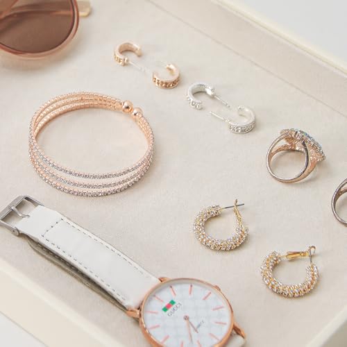 Stackable Jewelry Organizer Tray For Drawers,White Leather Small Earring Storage Tray,Bracelet And Necklace Display Box,Jewelry Ring Display Case (Creamy White Blank Trays) - style: Creamy White Blank Trays