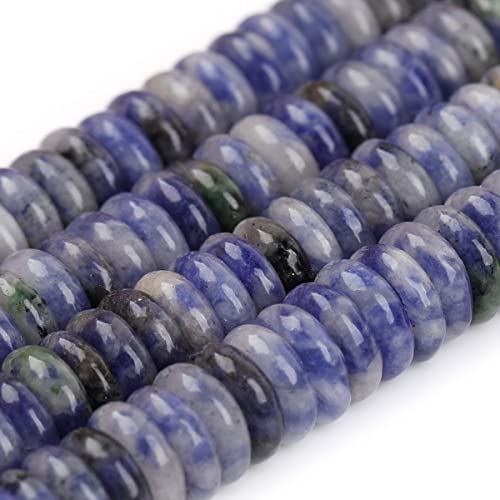 JOE FOREMAN 2x6mm Natural Blue Sodalite Jasper Stone Heishi Rondelle Spacer Beads for Jewelry Making Full 15" Strand Energy Stone Healing Power Crystal - color: Blue Sodalite Jasper