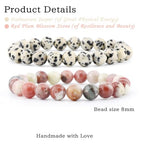 NCB 2.3-Piece 4mm Natural Crystal Gemstone Stretch Bracelets – Handmade Reiki Energy Healing Jewelry for Meditation,Yoga, Unisex - color: 2PCS ( Dalmation Jasper+Red Plum Blossom Stone ), size: 8mm