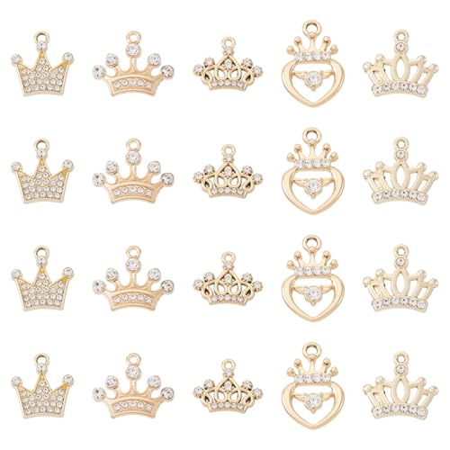 Craftdady Crystal Rhinestone Pendants Butterfly Heart Rhombus Bowknot Earring Charms Alloy Enamel Metal Pendants Light Gold Bracelet Charms for DIY Craft Necklace Jewelry Making - color: Golden 5 Style