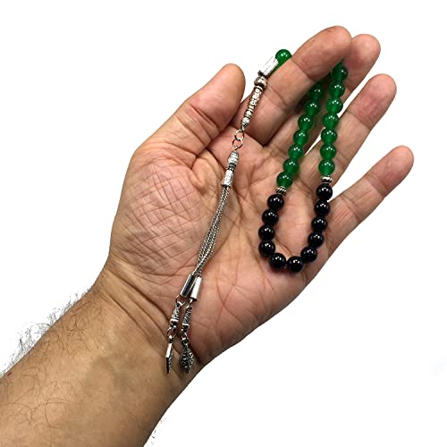 Simple Designed Natural Stone Worry Beads (8mm -33 Beads) - Prayer Beads Tesbih-Tasbih-Tasbeeh-Misbaha-Subha-Sebha-Sibha-Rosary (Green Jade Stone Tesbih -8 mm, 33 Beads-) - color: Green Jade Stone Tesbih -8 mm, 33 Beads-