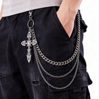 Layered Punk Pants Chain for Men Women, Gothic Hip Hop Jean Chain Wallet Chain Biker Trouser Chain, Goth Emo Fashion Keychain Accessories - color: 3L-Bling Cross Chain
