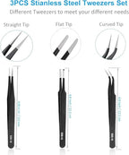 YHYZ High Precision Tweezers Set (3PCS), Anti-Static Stainless Steel Precise Tweezers (Fine, Curved, Flat), Perfect for Craft, Electronic, Soldering, Model, Hobby, Jewelry Making, Laboratory - style: 3pcs, Version 2