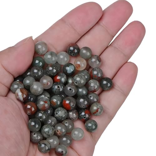 100pcs Natural Stone Beads 8mm African Bloodstone Round Genuine Real Stone Beading Loose Gemstone Hole Size 1mm DIY Charm Smooth Beads for Bracelets Necklaces Earrings Jewelry Making Crafts - color: African Bloodstone