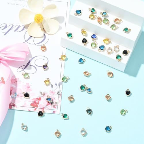 Ipotkitt 50 Pcs Faceted Heart Glass Charms Random Color Crystal Heart Shaped Romantic Valentine Love Charms for DIY Craft Jewelry Making - color: 50pcs-Heart Charms-9x6.5x3mm