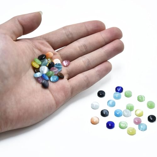 48pcs 8mm Mixed Colors Cat's Eye Coin Stone Loose Gemstone Beads Semi-Precious Craft Supplies for DIY Jewelry Making - color: Coin8mm Mixed Colors