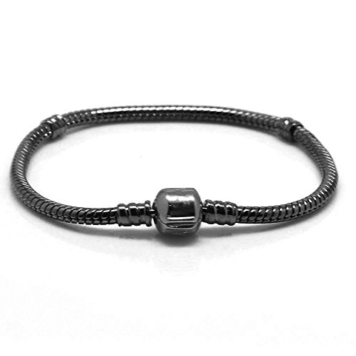 RUBYCA 5pcs 7.1" Gunmetal Black Clasp European Snake Chain Charm Bracelet fit Charm Beads DIY Gift - color: Gunmetal Black, size: 18 CM