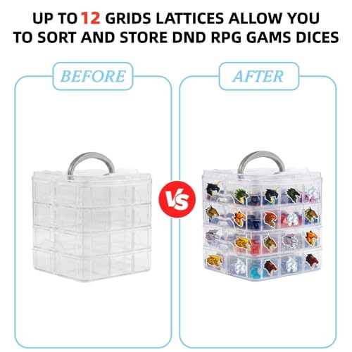 PUGED DND Dice Storage Box with Removable Dividers Polyhedral Dice Plastic Organizer Holding Up To 900 Dices Craft Bead Compartment Container for Sewing, Jewelry, Art, DIY (2 layers) Box Only - size: 2 layers
