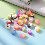 KitBeads 100pcs Polymer Clay Dessert Mixed Styles Candy Cake Lollipop Beads - Handmade Cute Sweet Food for Jewelry Making Bracelets Bulk