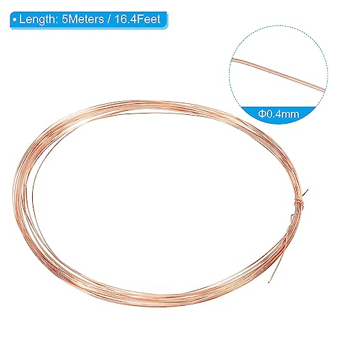 PATIKIL 16.4 Feet Solid Bare Copper Wire, 27 Gauge 99.9% Pure Copper Wire 0.4mm Soft Beading Wire Metal Plant Stem Ties for Jewelry Craft (5m) - size: 0.4mmx5m