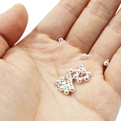 20Pcs Silver Crimp Beads 18K Silver Plated Brass Rondelle Spacer Beads 3mm for DIY Bracelet Necklace Jewelry Making - color: Silver, Round