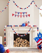 Goldwise 120Pcs 4th of July Wooden Beads Garland, Patriotic Red White Blue Beads for DIY Crafts, Independence Day Wood Beads with American Flag Stars for Bracelets Necklaces Tiered Tray Decor - size: 4th of July Wooden Beads
