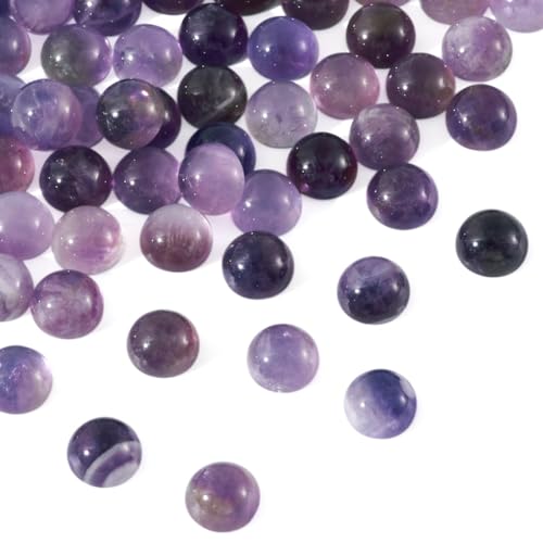 Crafans 50Pcs 6mm Half Round Gemstone Cabochons Natural Amethyst Flat Back Stone Cabochons Domes No Hole Healing Power Stone Chakra Crystal Beads for Jewelry Making - color: Amethyst, size: 6mm