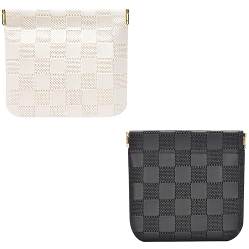 Leather Pocket Cosmetic Bag for Purse,Coin Purse Lipstick Cosmetic Accessories Organizer, Travel Kit Storage Pouch,Waterproof Portable No Zipper Self-closing (Black+White/Small) - color: Black+White/Small