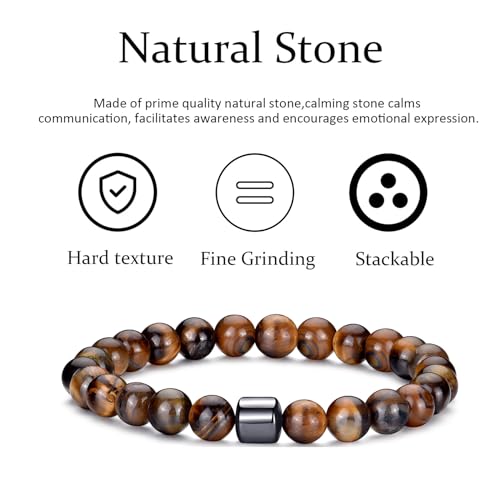 RANKEEF Tiger Eye Bracelet For Men 8MM Natural Stone Stretch Adjustable Black Crystal Beaded Bracelet for Men Women Gifts - color: 2,lava rock,tiger eye bracelet