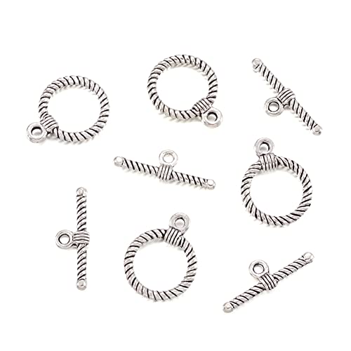 Pandahall 10 Sets Antique Silver Tibetan Alloy Toggle Clasps Round Bracelet Jewelry Clasp Connectors for Necklace Bracelet Jewelry Making