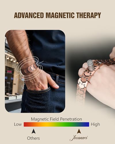 Jecanori Pure Copper Bracelet for Men, 3X Strength Magnetic Bracelets with 3800 Gauss Magnets, Adjustable Mens Copper Bracelet with Premium Fold-Over Clasp - style: Arrows