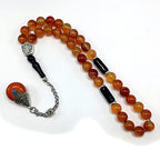 Simple Designed Natural Stone Worry Beads - Prayer Beads Tesbih-Tasbih-Tasbeeh-Misbaha-Subha-Sebha-Sibha-Rosary (Red Agate Natural Stone -8 mm 33- Beads/Drop Tassel) - color: Red Agate Natural Stone -8 mm 33- Beads / Drop Tassel