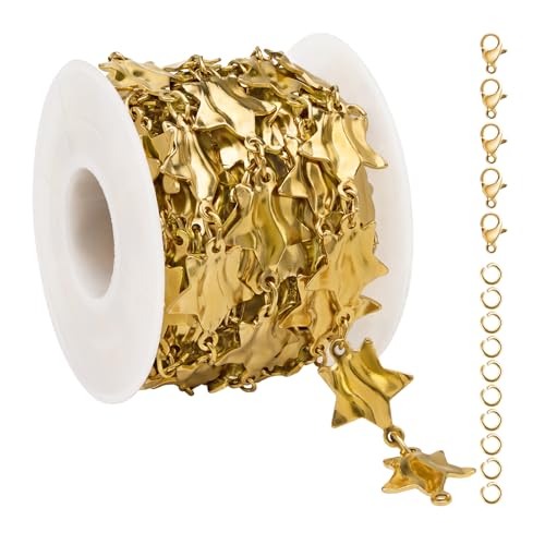 2 Yard Gold Star Chain for Jewelry Making Stainless Steel Chains for Crafts DIY Baroque Link Chain Bulk - color: Gold Star