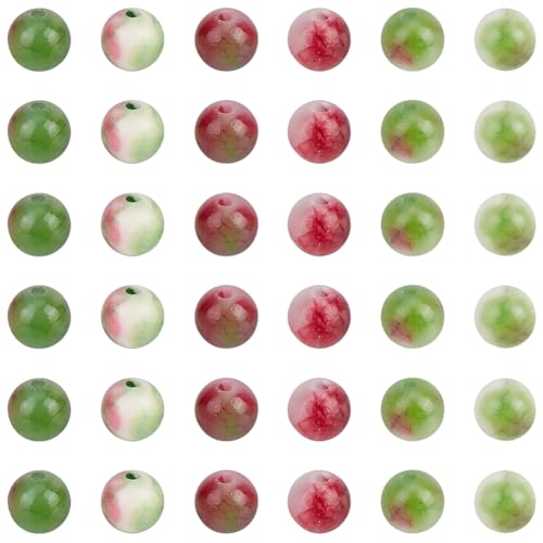 1 Box 120pcs 6mm Watermelon Red Stone Beads Round Tourmaline Energy Jade Polish Crystal Smooth Gemstone Loose Spacer Bead Charm Bulk for Jewelry Making Bracelet Necklace DIY Craft Supply - size: 6mm 120pcs