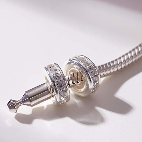 925 Sterling Silver Spacer Charm Bead with Clear CZ for Pandora Charms Bracelets - color: Clear