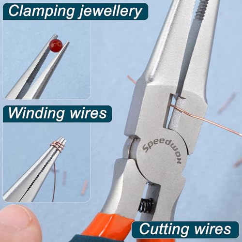 SPEEDWOX Needle Nose Pliers for Jewelry Making with Wire Cutter Serrated Jaws Convex Shoulders Pliers for Bending Wire and Small Object Gripping - style: Needle Nose Pliers With Cutter