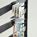 Ikee Design Wooden Jewelry Display Rack with 20 Removable Metal Hooks,Earring Card Display Stand,Jewelry Organizer,Earring Bracelet Organizer, Keychain Stand, Black Color - color: 1) Black