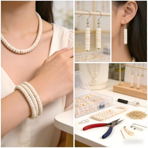 180 Pcs 2x4mm White Turquoise Stone Bead Heishi Rondelle Disc Gemstone DIY Beads for Bracelets Jewelry Making Crafts - color: White Turquoise #4, size: 2x4mm