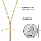 Joxevyia 14K Gold Filled Cross Necklace for Men Figaro Chain Stainless Steel Polished Cross Pendant Necklace Simple Baptism Faith Jewelry Gift - size: 18 inches, style: Big cross pendant(1.2"*0.7")