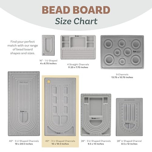 The Beadsmith Bead Board, Grey Flocked, 3 U-Shape and 3 Straight Channels, 10 x 18.5 inches, Design Boards for Creating Bracelets, Necklaces and Other Jewelry - size: 40" - 3 Channel