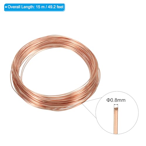 PATIKIL 49 Feet Solid Bare Copper Wire, 21 Gauge 99.9% Pure Copper Wire 0.8mm Soft Beading Wire Metal Plant Stem Ties for Jewelry Craft (15m) - size: 0.8mmx15m