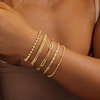 Gold Bracelets Set for Women Stack, Chunky Thick Bracelets Stack for Women Trendy, Simple Dainty Thin Gold Plated Cuff Stackable Bracelets With Beaded Cuban Paperclip Snake Rope Bangle Hand Chain Jewelry - style: Style 03-gold