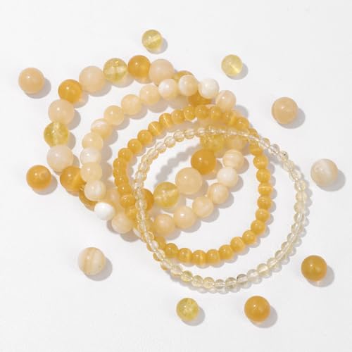 Vinswet 4pcs Beaded Bracelets for Women,Natural Healing Crystal Gemstones Bracelet,Anxiety Stress Relief Bracelet Handmade purple Jewelry Gifts for Women - color: Citrine&Yellow Cat Eyes&Yellow Jade