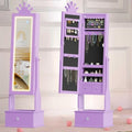Kids Jewelry Armoire Cabinet with Full-Length Mirror, 46" Jewelry Armoire with Led Light, Kids Jewelry Organizer with 3 Storage Drawers, Kids Vanity Dress Up Mirror Jewelry Cabinet for Girls(Purple) - size: purple