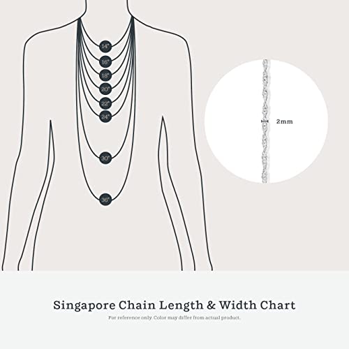 KEZEF 18k Gold Plated 925 Sterling Silver Unisex 14"-36" Singapore Chain Necklace - color: 18kt Gold, size: 20 Inch