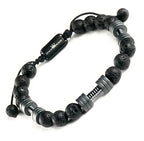 Mens Beaded Bracelet - Stone Jewelry, Black Onyx Hematite Bracelets, Mens Accessories, Adjustable - style: Grayson's Grit