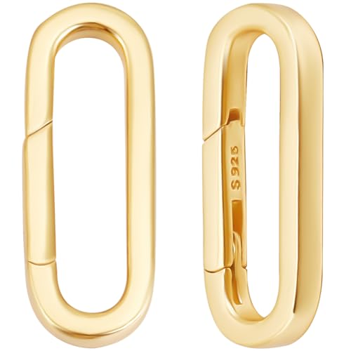 Beebeecraft 1 Box 2Pcs Gold Spring Gate Rings Real 18K Gold Plated 925 Sterling Silver Round Oval Trigger Connector Snap Clip Hook Ring Clasp for Jewelry Making Necklace Bracelet DIY Crafts Findings - color: Gold