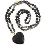 Long Necklaces for Women Boho, Oval Waterdrop Turquoise Pendant, Natural Stone Beaded, Handmade,Vintage & Elegance, Boho Fashion Charm Beaded Necklace for Women - style: K-Lava Rock Pendant