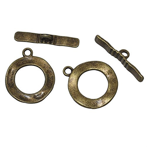 28 Sets Bronze Tone Antiqued Round Hammered Bracelet Toggle Clasps - Findings, DIY Crafts, Jewelry Making
