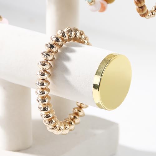 Coward 2 Tier Bracelet Holder Stand, Necklace Bangle Bracelet Watch Display Rack, Jewelry Hairband Scrunchie Organizer Storage Tower for Women (Beige Velvet) - color: Beige