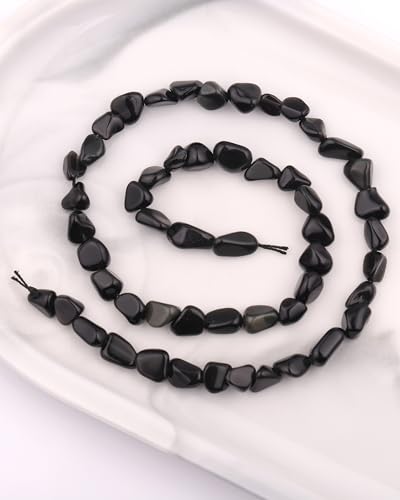 Natural Stone Beads 6-8mm Obsidian Oval Irregular Freeform Tumbled Loose Gemstone Beads for Jewelry Making 15 Inch Strand 50-55 Pcs - color: Obsidian-1 strand15”-approx. 55 beads