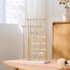 pickpiff Jewelry Organizer Holder Stand: 3 Tier Jewelry Storage Display for Necklace, Bracelet, Earring, Ring, White & Gold - color: gold & white