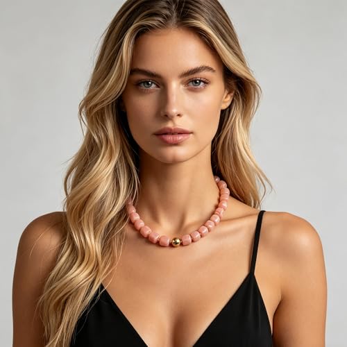 Chunky Acrylic Resin Beaded Necklace for Women Colorful Large Round Choker Adjustable Stack Acrylic Beads Necklace Resin Summer Party Jewelry - style: Peach Pink