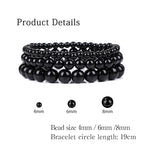3 PCS Healing Crystal Bracelets for Women 8mm Natural Stone Beaded Stretch Bracelet Amethyst Jewelry Gifts - color: 4,6,8mm Black Onyx