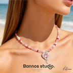 GABOX Handmade Beaded Boho Necklace with Pearl Accents & Heart Pendant, Unique Original Design Artisan Jewelry Choker for Women, Perfect for Travel, Parties and Special Occasions
