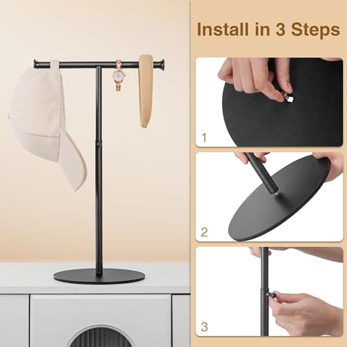 niffgaff T Bar Purse Display Stand Tabletop: Adjustable Height Handbag Holder, Countertop Hanging Rack for Long Necklace Scarf Lanyard, Black - color: Black