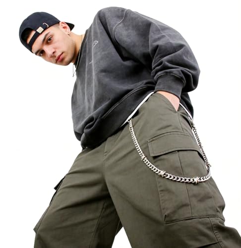 Layered Punk Pants Chain for Men Women, Gothic Hip Hop Jean Chain Wallet Chain Biker Trouser Chain, Goth Emo Fashion Keychain Accessories - color: 1L-Prickly Chain