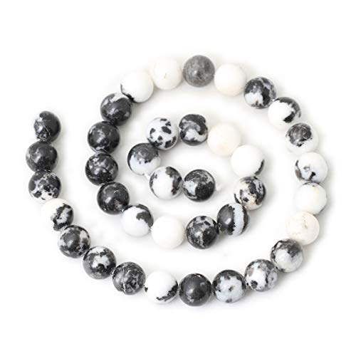 35PCS 10mm Natural Black White Zebra Jasper Gemstone Round Loose Beads Crystal Energy Stone for DIY Jewelry Making 1 Strand 15" - color: Black White Zebra Jasper, size: 10mm