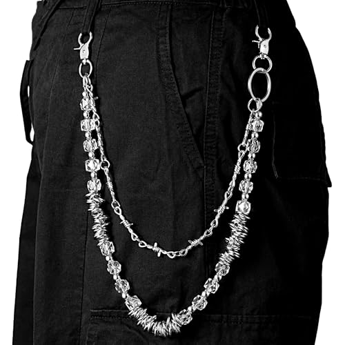 Layered Punk Pants Chain for Men Women, Gothic Hip Hop Jean Chain Wallet Chain Biker Trouser Chain, Goth Emo Fashion Keychain Accessories - color: 2L-Clear