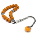 Simple Designed Natural Stone Worry Beads - Prayer Beads Tesbih-Tasbih-Tasbeeh-Misbaha-Subha-Sebha-Sibha-Rosary (Dark Orange Resin Drum -13X9 mm- 19 Big Beads) - color: Dark Orange Resin Drum -13X9 mm- 19 Big Beads